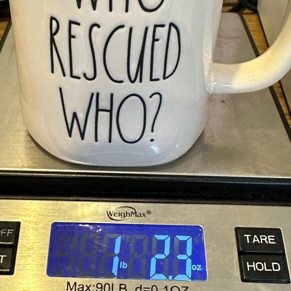 Rae Dunn Pet Mug Who Rescued Who 16oz Pet Lover Gift Magenta Ceramic Tea Decor - Picture 7 of 8